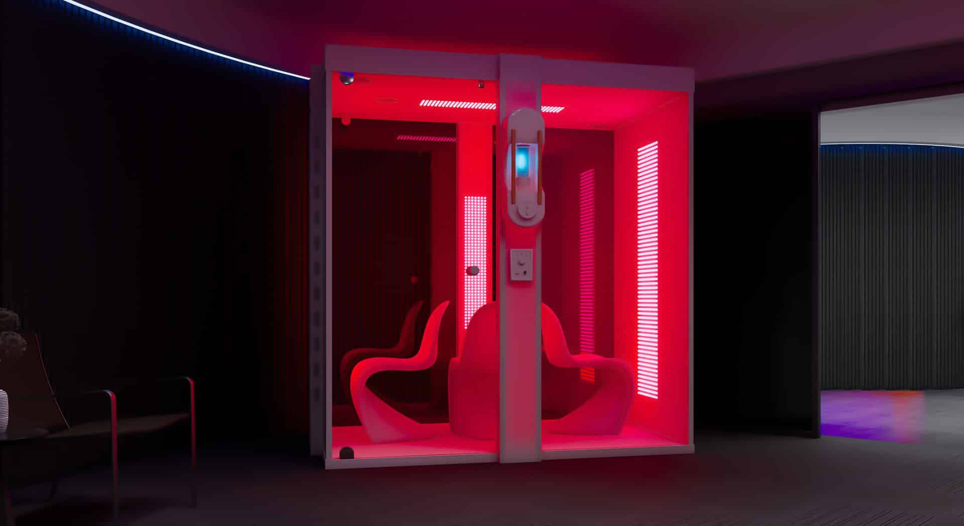 Large Red light and halotherapy salt therapy booth